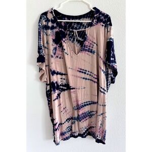Torrid Top Womens Size 5X Blue Pink Tie Dye Tunic Boho Stretch